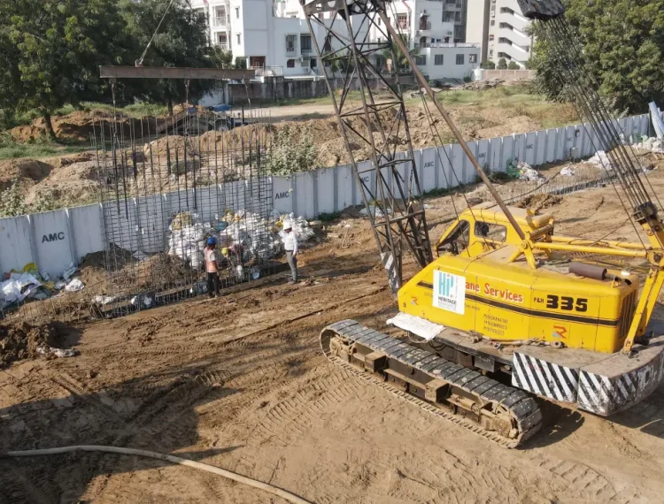 A diaphragm wall construction activity in progress