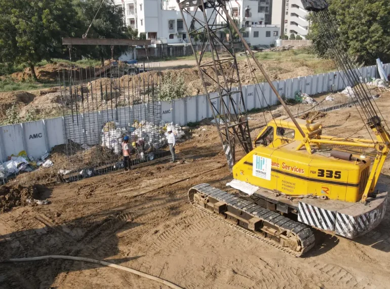 A diaphragm wall construction activity in progress